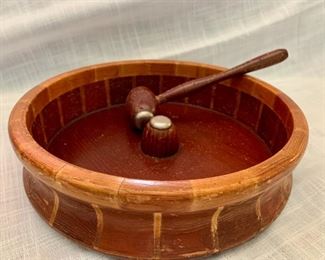 California redwood nut bowl and hammer/cracker