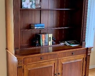 Bottom: Ethan Allen Buffet / Chest w/ Drawers & Shelves 64.5 w x 24 d x 35h
Shelved open Hutch top 55”h
Complete piece $500 obo
