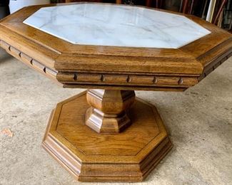 Vintage octagon 23sq x16 marble insert wood accent table $39 very nice