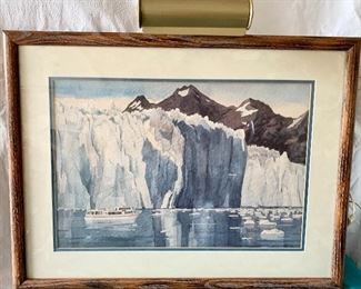Signed Armond M Kirschbaum 1982 Glacier Cruise Print Framed 27w x 20h $45