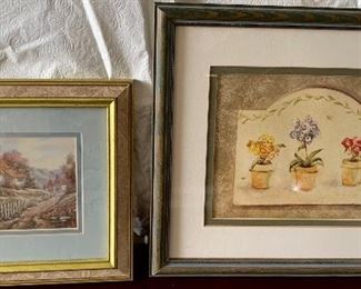 Left: 12x10 Framed & double matted English cottage $10
Right: 15.5 x 13.5 framed & double matted flower pots $10 sold