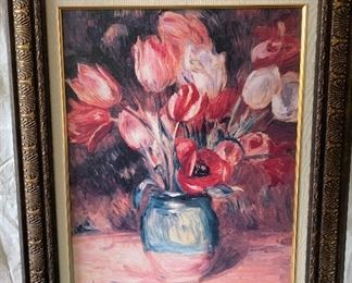 Pierre August’s Renoir Framed & plaques Vase of Tulips 23w x 27.5h $20