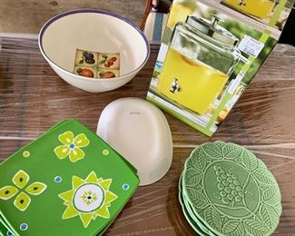 Beverage Dispenser $10
Corelle oval dish $3
Plates $1ea
Serving bowl $3