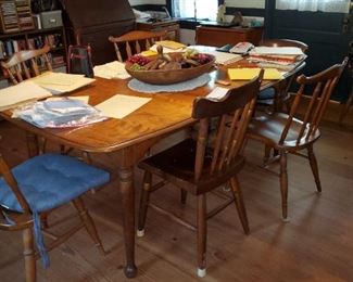 maple and walnut dining table, chairs, butter stamps