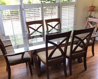 GLASS AND WOOD KITCHEN TABLE.  VERY NICE.