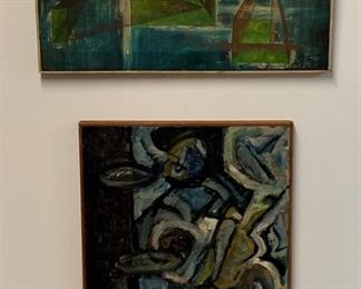 2 Mid Century Abstract Oil on Canvas Paintings