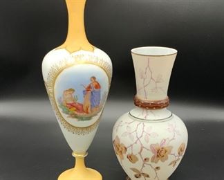 2 Bristol Glass Hand Decorated Vases