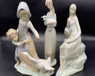 3 Lladro Porcelain Figurines - Girl With Lamb Plus
