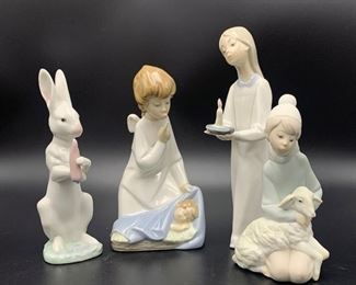 4 Lladro Porcelain Figurines-Snack Time, Guardian Angel