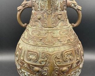 Chinese Bronze Vase with Dragon Handles