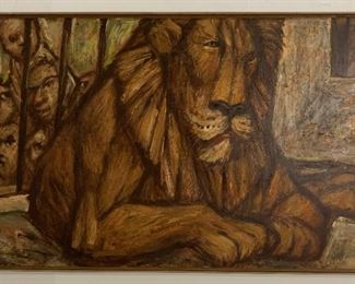 Robert O. Hodgell Oil on Board Lion Painting