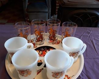 Esso Tiger Tray, Coffee Cups, Glasses