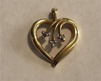 58. 14kt Gold Heart and Diamond Burst Pendant