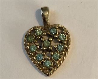 60. Aquamarine and 14kt Gold Heart Charm