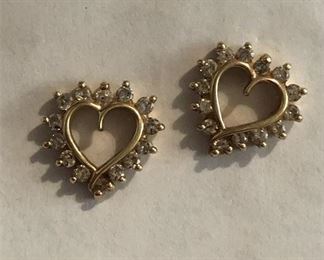 61. Pair of Yellow Gold Diamond Heart Shaped Earrings