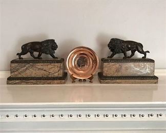 89. Marble and Bronze Lion Bookends