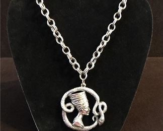 95. Stainless Nefertiti Pharaoh and Snake Medallion and Chain