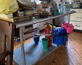 Stainless steel kitchen console.