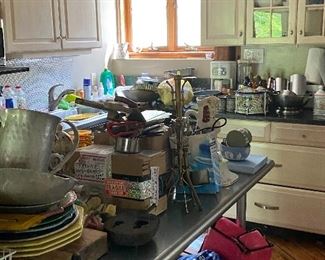 Stainless steel kitchen console.