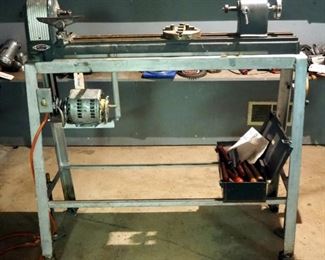 Vintage Craftsman Wood Lathe On Rolling Stand, Model 103.23070, 49" x 47" x 21", Includes Turning Tools, Powers On