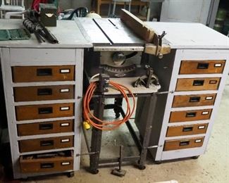 Vintage Craftsman Table Saw With Side Cabinets, Model 103.20003, 44" x 60" x 36", Powers On