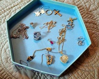 Gold And Sterling Silver Jewelry Including Necklaces, Pendants, Earrings, And Baby Ring