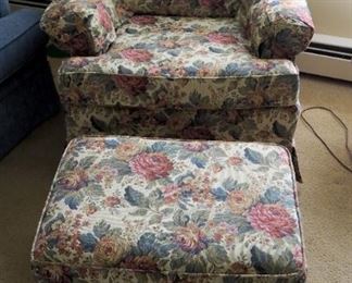 Justice Furniture Manufacturing Upholstered Armchair, 34" x 36" x 34", With Matching Rolling Foot Stool