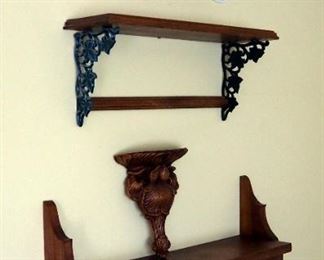 Decorative Wood Wall Shelves, Qty 3, And Wall Sconce