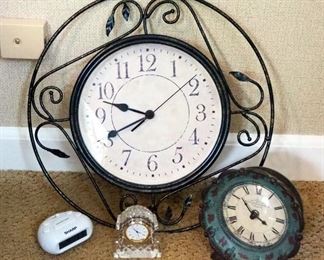 Metal Wire 14" Battery Operated Wall Clock, Vanity Clocks Qty 2, And A Travel Alarm Clock