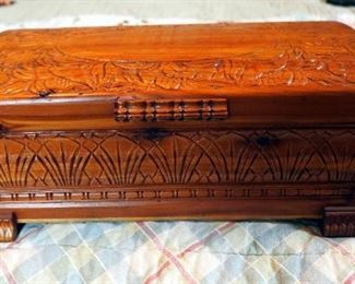 Ladies Broach Collection, Some With Matching Earrings In Carved Wood Jewelry Box