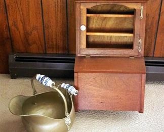 Solid Wood Wall Cabinet 26" x 15" x 10" And Metal Ash Bucket With Painter Ceramic Handles And Metal Plate Rack 43" Tall 6.4" Wide Holds 3 Plates