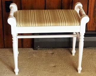 Painted Wood Vanity Stools With Upholstered Seats, Qty 2, 18" x 17" x 15" And 21" x 25" x 14"