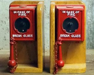 Cast Iron Fire Alarm Bookends, 10" Tall