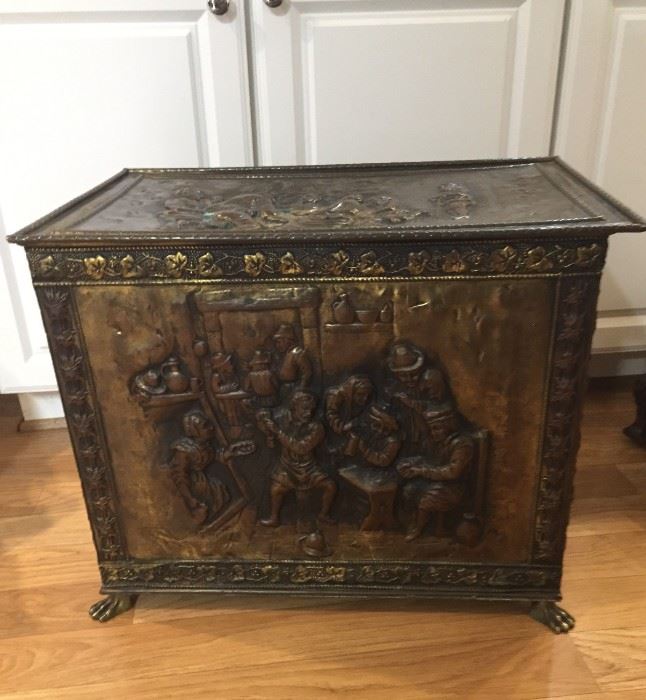 Vintage Engraved Tin Trunk.