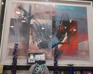 art, pair  of  glass candlesticks