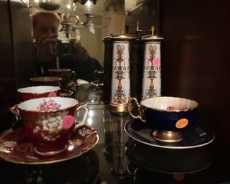 cup and saucers, Lenox salt and pepper 