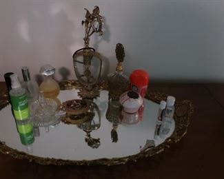 perfume bottles  with  tray