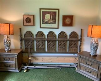 Vintage King Headboard with Matching Nightstands