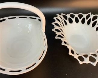Westmoreland Milk Glass Banana Bowl /Milk Glass Basket