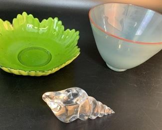 Lindean Mills Glass Bowl/ Green Bowl/ French Crystal Paperweight