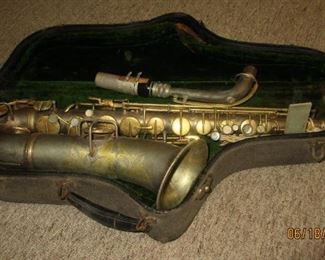 vintage saxophone and case