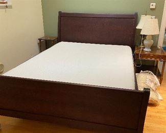 Queen bed from Dania mattress has sold. Headboard is 49" h, footboard is 29"h - both are 64"w. $420