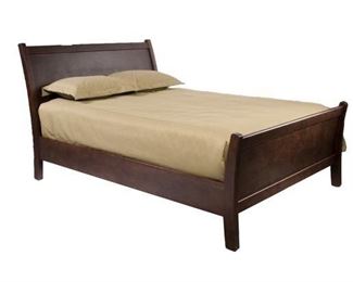$240 bed frame. This a catalog photo from Dania where the bed was purchased. Hand crafted in Oregon using Pacific Coast Maple with a mocha finish. Features gently flared head and foot board - made by Wood Castle