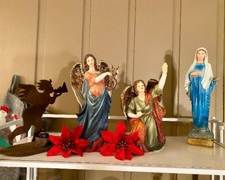 Angel figures & Mary statue.