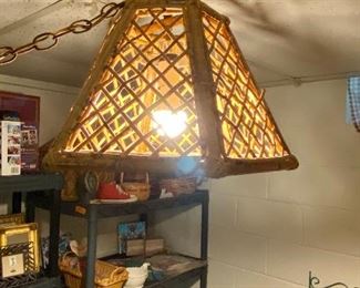 Vintage rattan swag ceiling light.