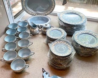Serving for 12 of Wedgwood Embossed Queensware china.  LIKE NEW!