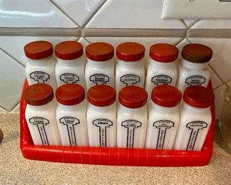 Griffith milk glass spice set.