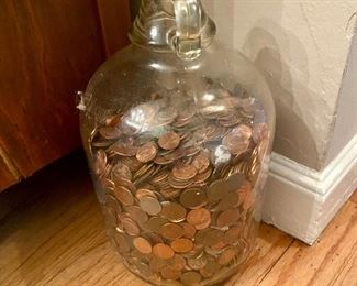 Jug of pennies.
