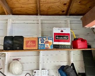 Outdoor wireless speakers & vintage beer cartons.