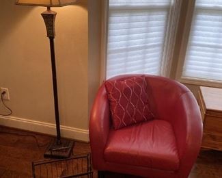 Floor Lamp and Red Leather Chair